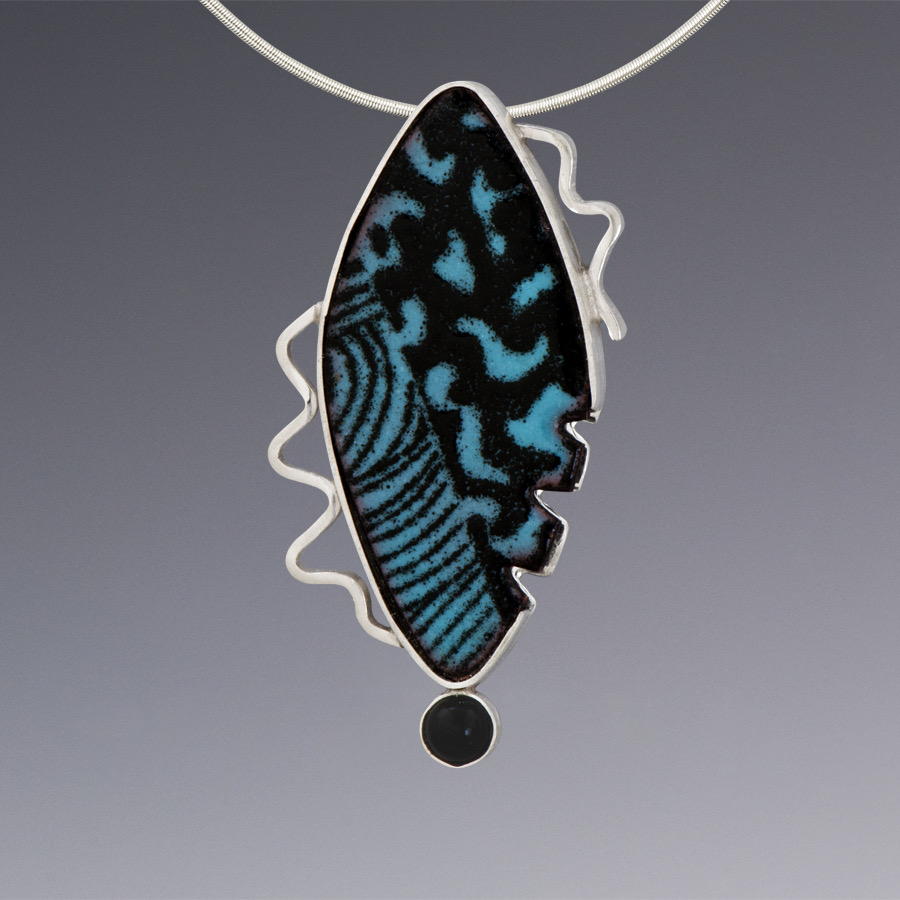 Sue Ruth Gordon Tourquoise and black Enamel silk screen jewelry